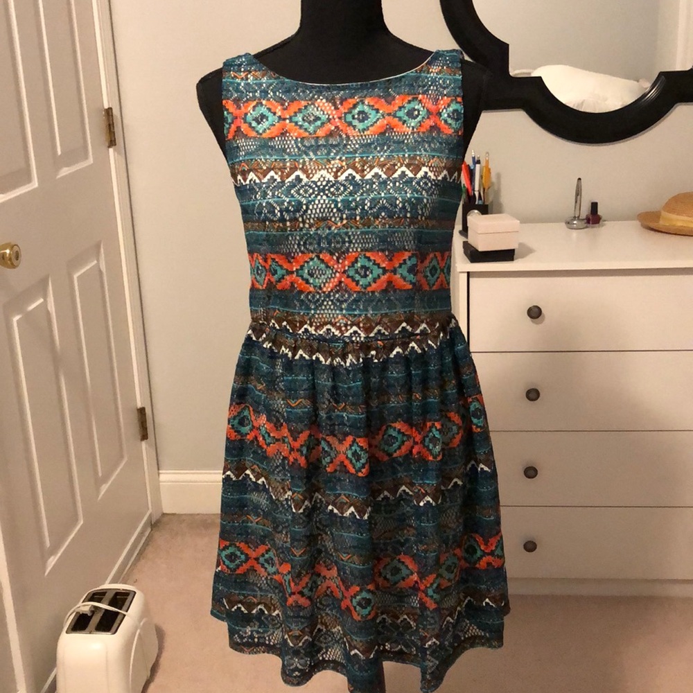 Teal and Orange Lace Dress